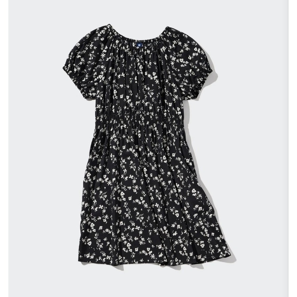 Uniqlo Printed Short Sleeve Dress‎ Girls 150 11-12 Years Black White Floral